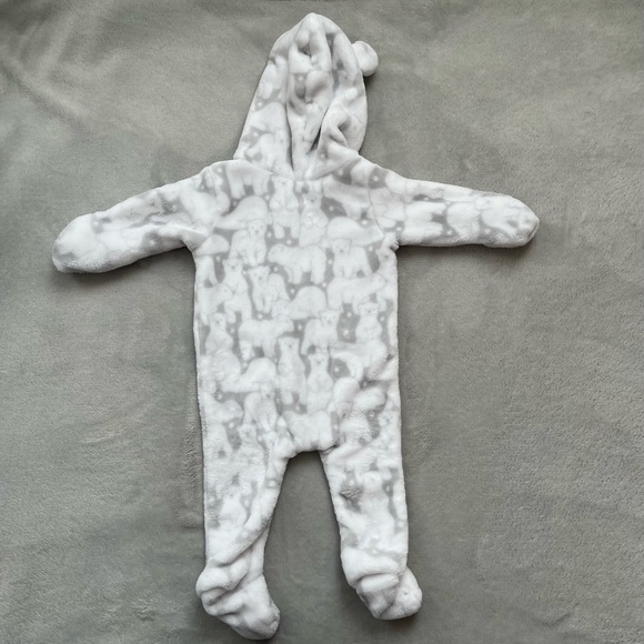 Baby Mack Super Soft Gender Neutral Fleece Footed Body Suit White Gray 0-3Month - Picture 5 of 5